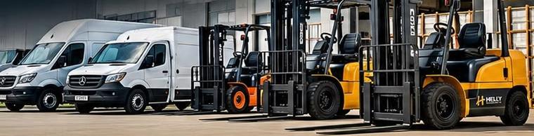 Helly Logistics vans and forklifts